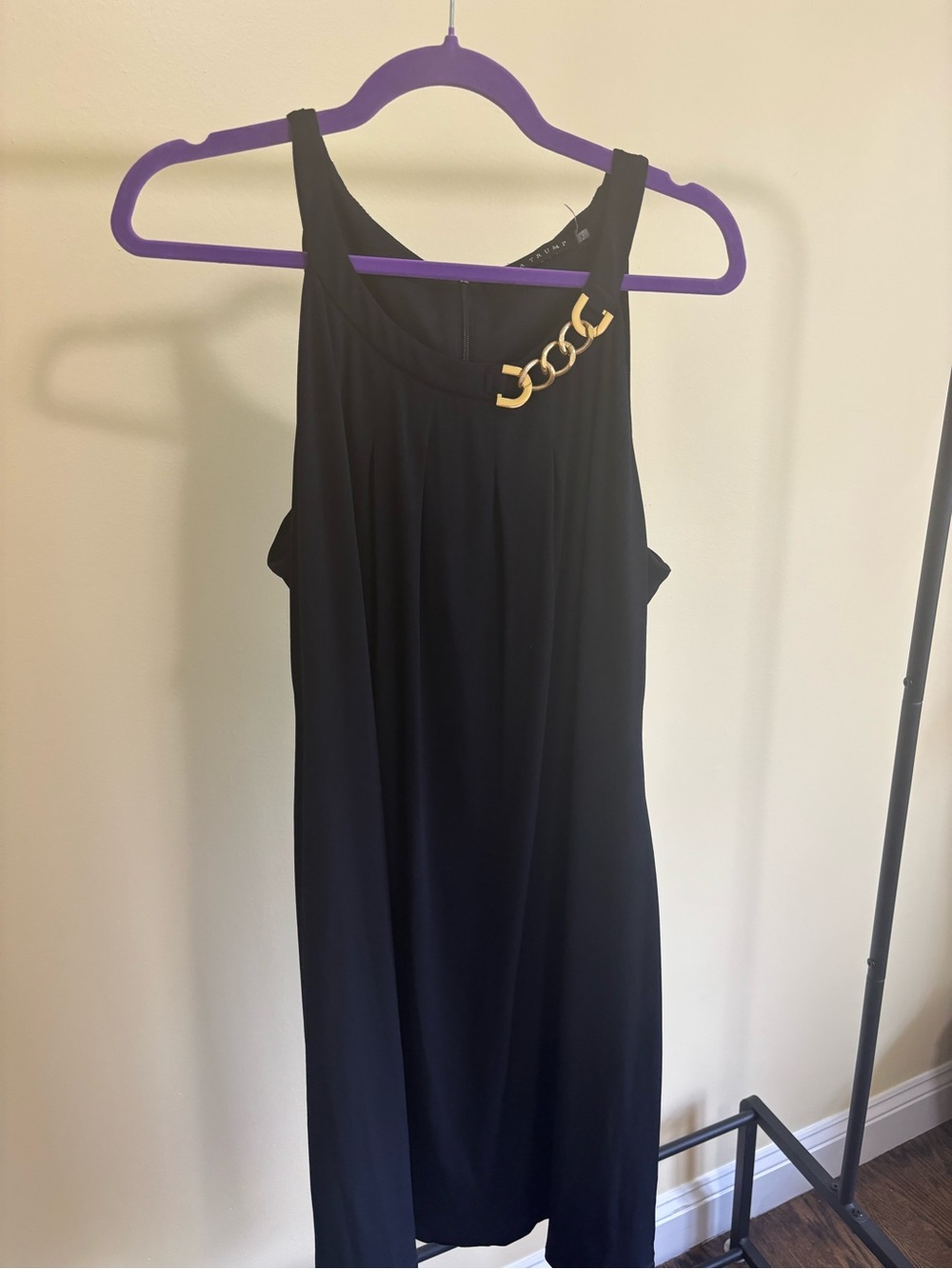 Ivanka Trump Black Midi Dress with Gold Chain Detail